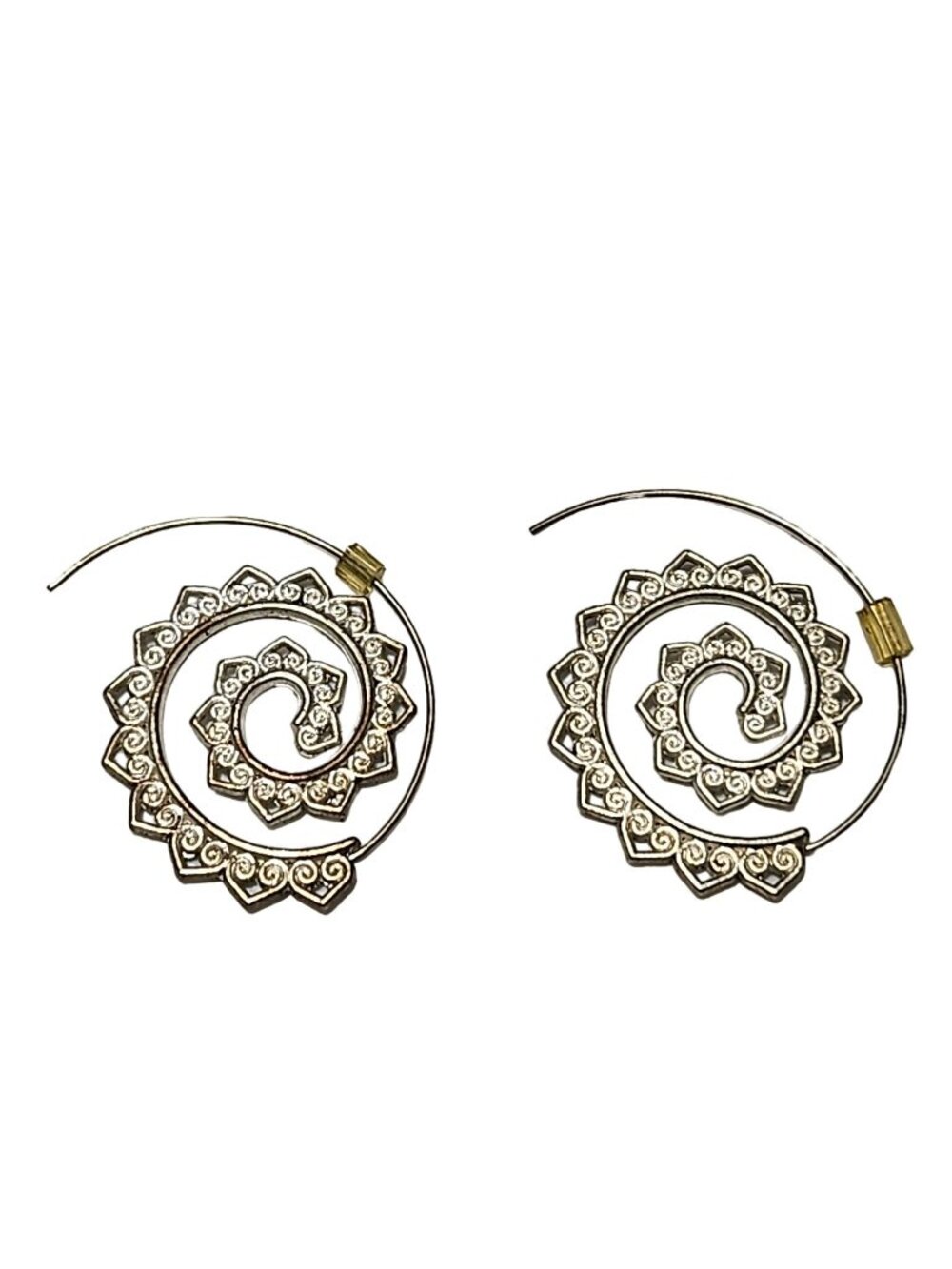 Vintage Ornate Spiral Filigree Hoop Earrings Threader Style Openwork Festival